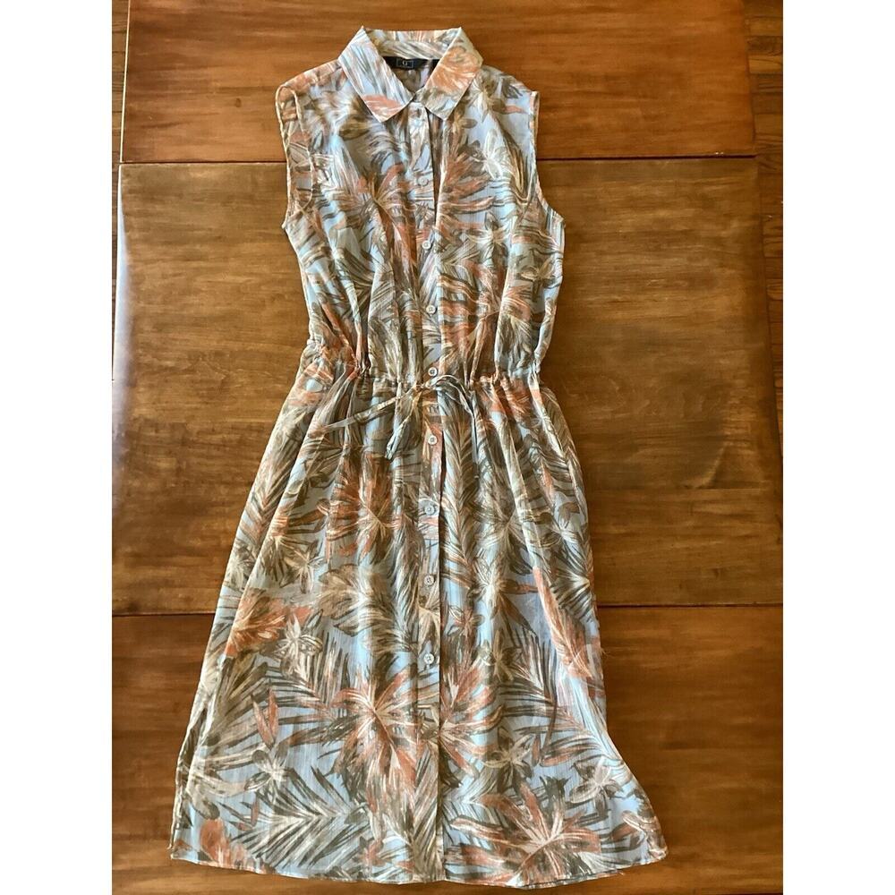 G By Giuliana Dress Sheer Pastel Floral Button Front Tie Chiffon Collared XS
